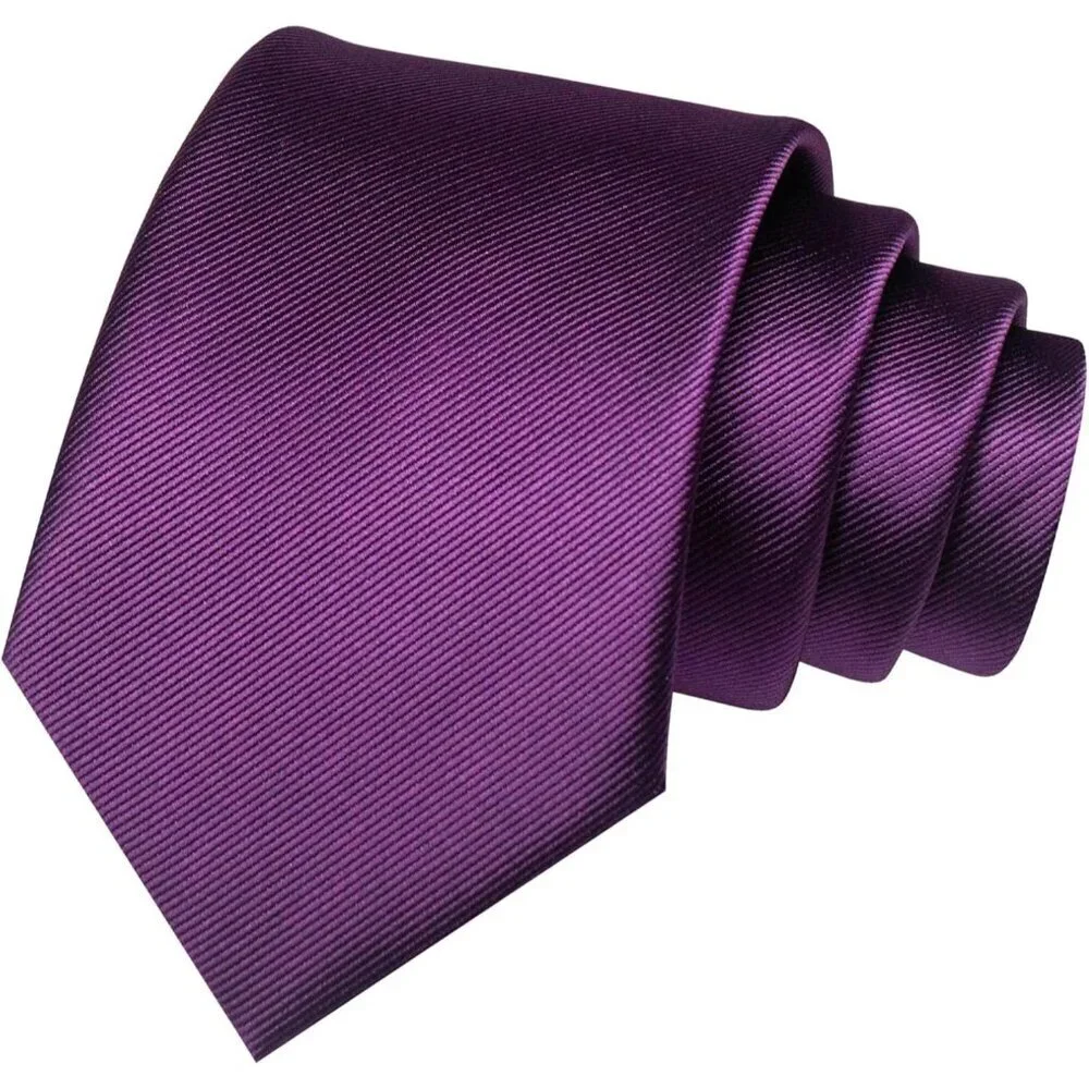 Men's Purple Colour Formal Necktie and Pocket Square Tie Clip Sets
